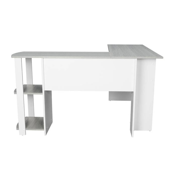 Techni Mobili Modern Shaped Desk With Side Shelves, Gray