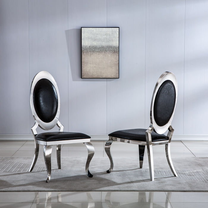 Leatherette Dining Chair With Oval Backrest (Set of 2) Stainless Steel Legs