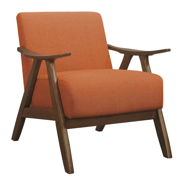 Modern Home Furniture Orange Color Fabric Upholstered 1 Piece Accent Chair Cushion Back And Seat Walnut Finish Solid Rubber Wood Furniture
