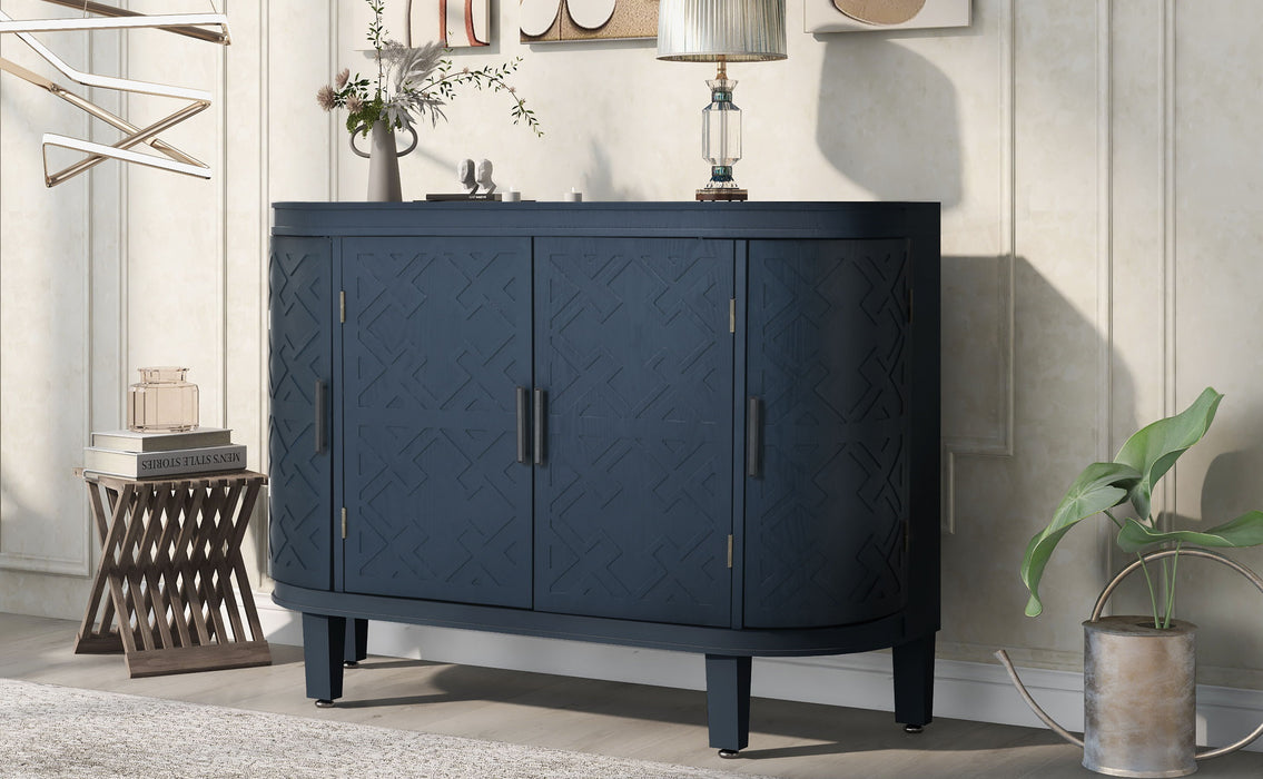 U -Style Accent Storage Cabinet Sideboard Wooden Cabinet With Antique Pattern Doors For Hallway, Entryway, Living Room, Bedroom - Navy Blue
