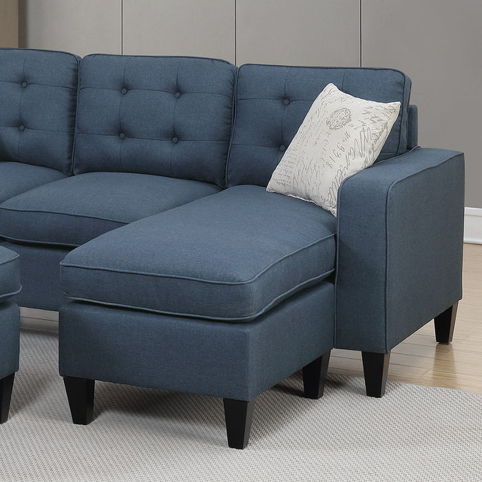 Polyfiber Reversible Sectional Sofa With Ottoamn In Navy