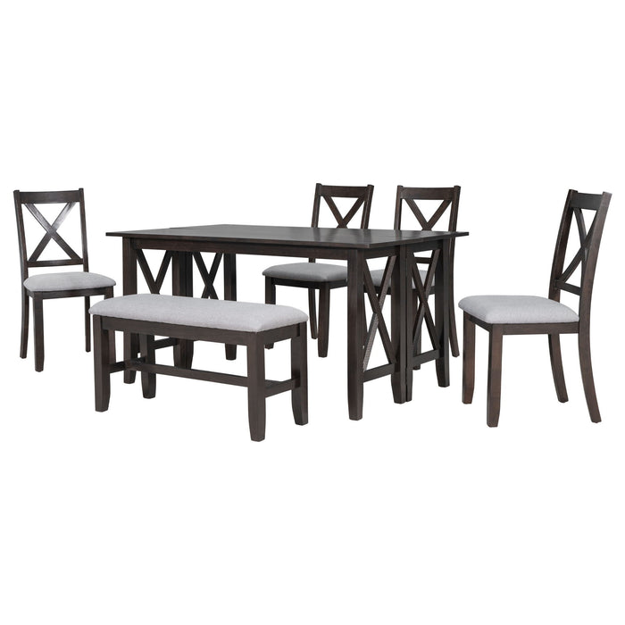 Trexm 6 Piece Family Dining Room Set Solid Wood Space Saving Foldable Table And 4 Chairs With Bench For Dining Room (Espresso)