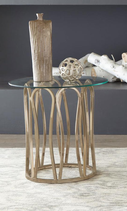 Monett - Round End Table - Chocolate Chrome And Clear Unique Piece Furniture