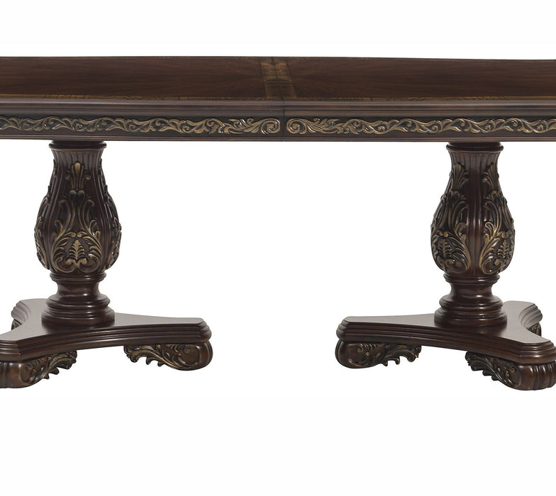Beautiful Traditional Design 1 Piece Rectangular Dining Table With 2 Extension Leaf Cherry Finish With Gold Tipping