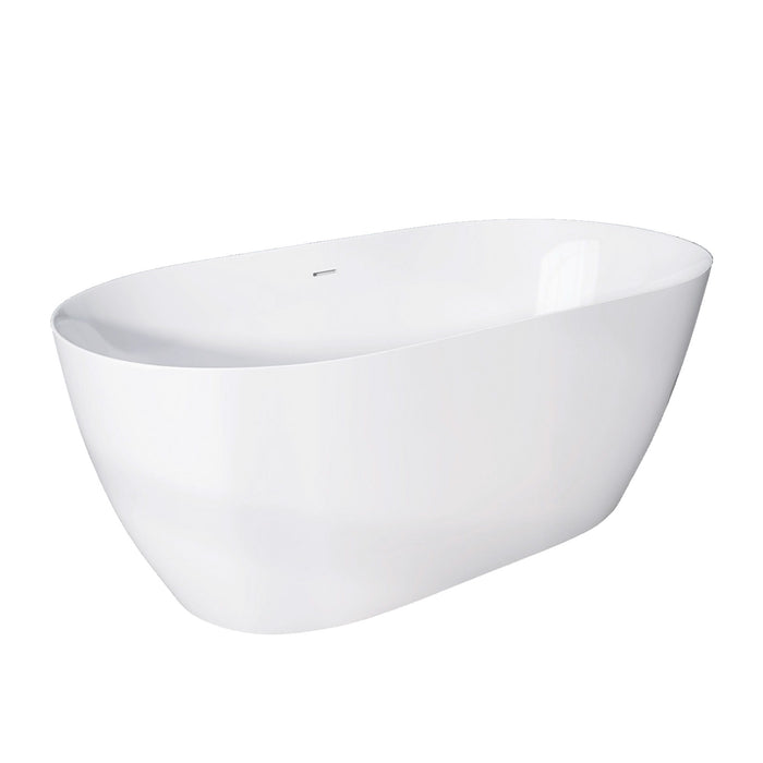 55" Acrylic Free Standing Tub Modern Oval Shape Soaking Tub Adjustable Freestanding Bathtub With Integrated Slotted Overflow And Chrome Pop-Up Drain Anti - Clogging Gloss White