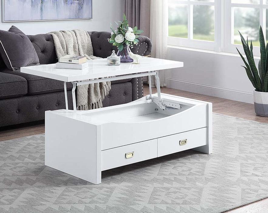 Ramiel - Coffee Table - High Gloss White Finish Unique Piece Furniture