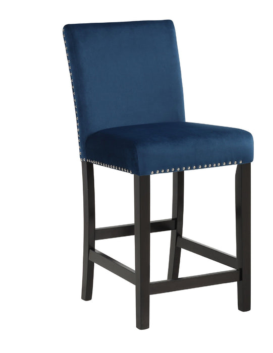 2 Pieces Contemporary Modern Transitional Counter Height Side Chair With Nailhead Trim Royal Blue Upholstery Fabric Black Base Wooden Furniture
