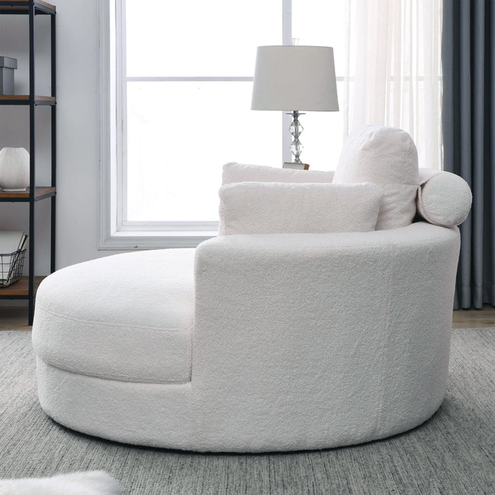 Welike Swivel Accent Barrel Modern Sofa Lounge Club Big Round Chair With Storage Ottoman With Pillows 2 Pieces - White Teddy