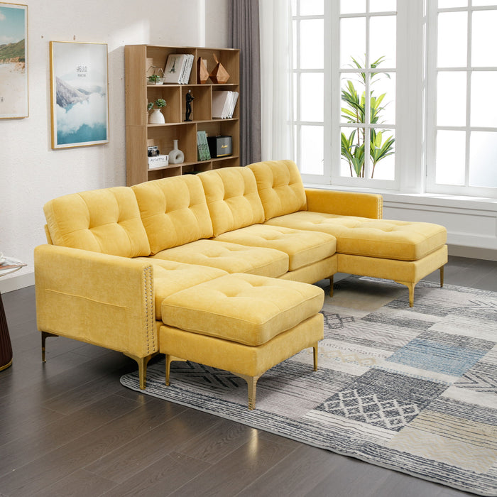 Shape Convertible Sectional Sofa Couch With Movable Ottoman For Living Room, Apartment, Office, Yellow