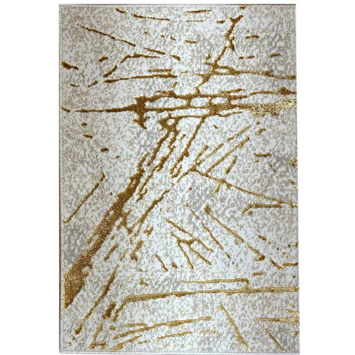 Shifra Luxury Area Rug In Beige Abstract Design - Gray / Gold