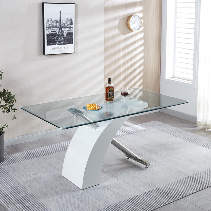 Stylish Dining Room Table, Luxury Glass Top Dining Table, Modern Design For Your House (2 Colors) - White
