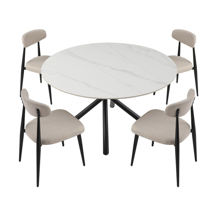 53.15" Modern Round Dining Table White Sintered Stone Tabletop With 4 Pieces Metal Cross Legs