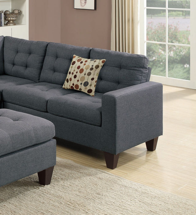 Modular Sectional W Ottoman Blue Grey Polyfiber 4 Pieces Sectional Sofa LAF And RAF Loveseat Corner Wedge Ottoman Tufted Cushion Couch