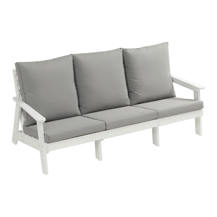 Hips 3 Seater Sofa With Cushion, Wood Grain Outdoor Garden Sofa, White / Grey