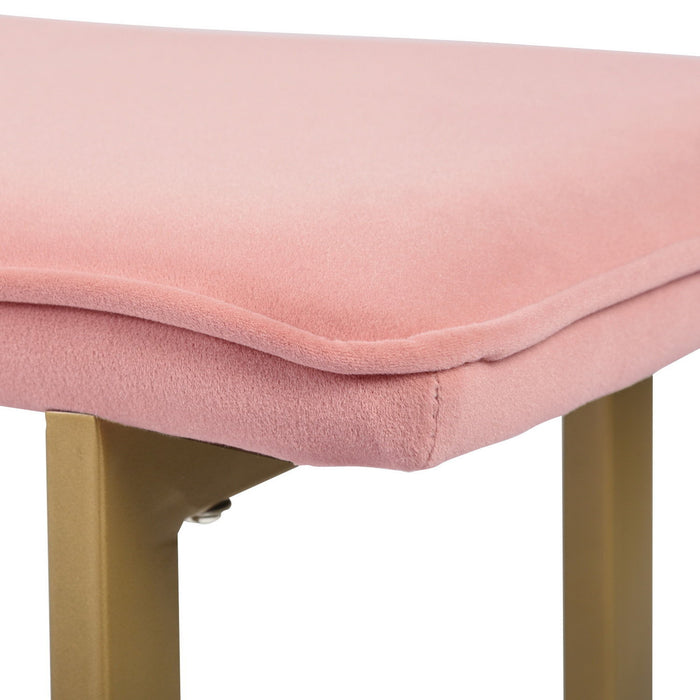 Set Of 1 Upholstered Velvet Bench 44.5" X 15" D X 18.5" H, Golden Powder Coating Legs - Pink