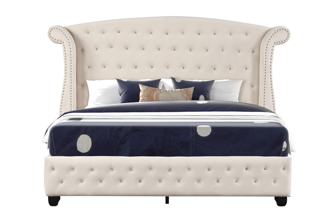 Sophia Crystal Tufted Full Bed Made With Wood In Cream