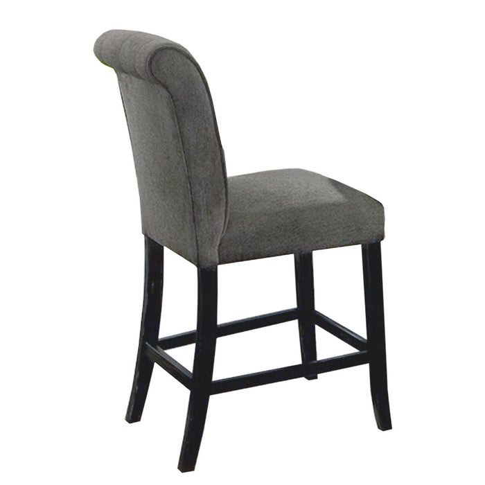 (Set of 2) Fabric Upholstered Dining Chairs In Antique Black And Gray