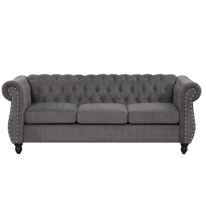 82" Modern Sofa Dutch Plush Upholstered Sofa, Solid Wood Legs, Buttoned Tufted Backrest, Gray