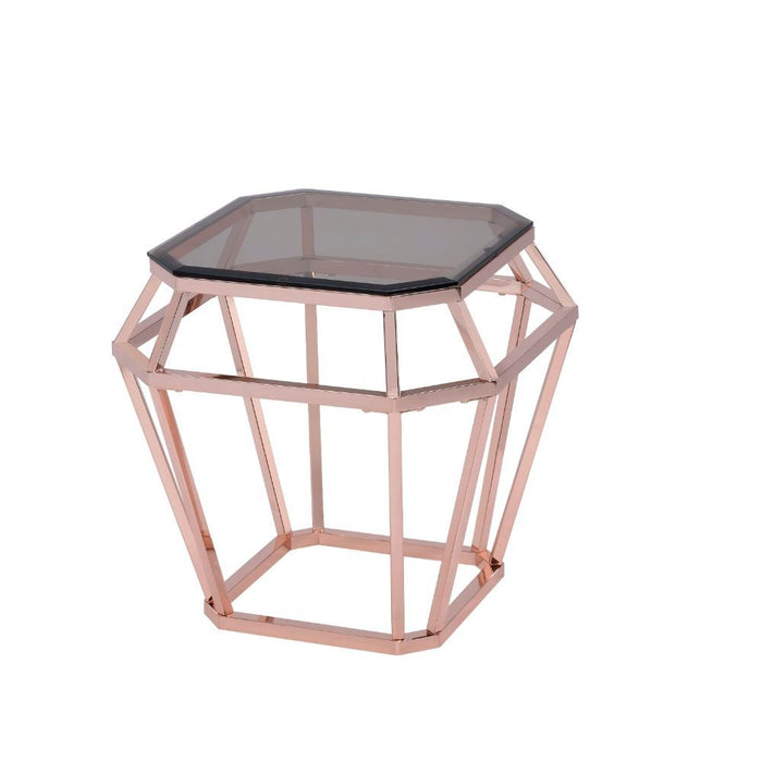 Clifton - End Table - Rose Gold & Smoky Glass The Unique Piece Furniture Furniture Store in Dallas, Ga serving Hiram, Acworth, Powder Creek Crossing, and Powder Springs Area