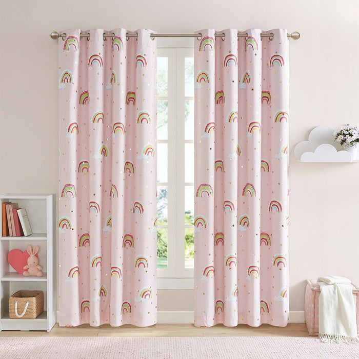 Rainbow With Metallic Printed Total Blackout Curtain Panel In Pink