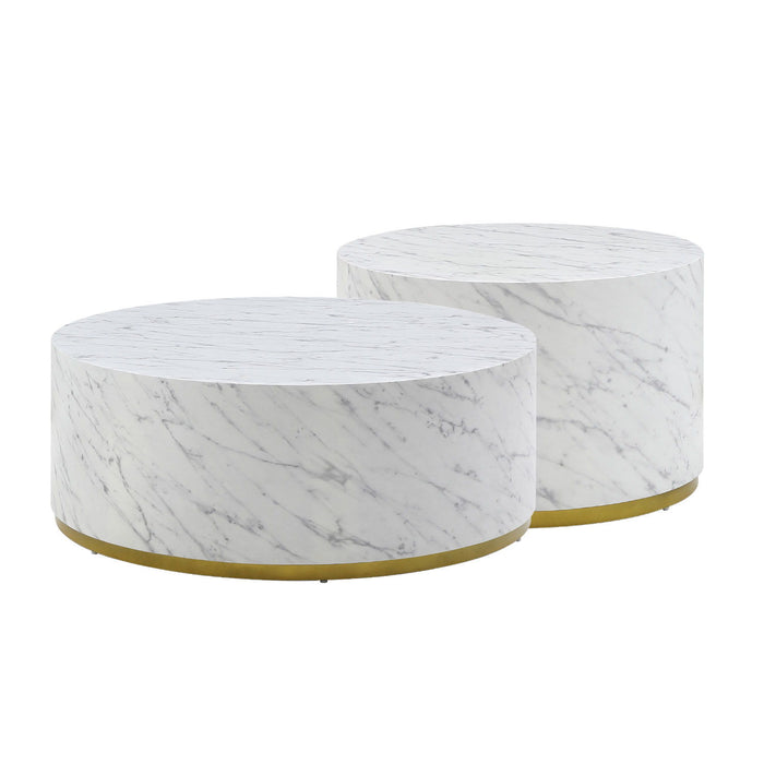 Faux Marble Coffee Tables For Living Room, 35.43 Inch Accent Tea Tables With Gold Metal Base (White)