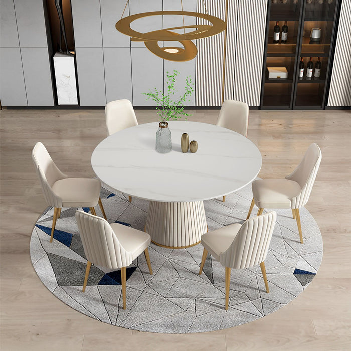 53 Inch Sintered Stone Carrara White Dining Table With 6 Pieces Chairs