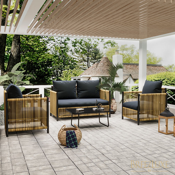 New Comming Outdoor Brown PE Wicker 4 Pieces Sofa Set With Gray Cushion