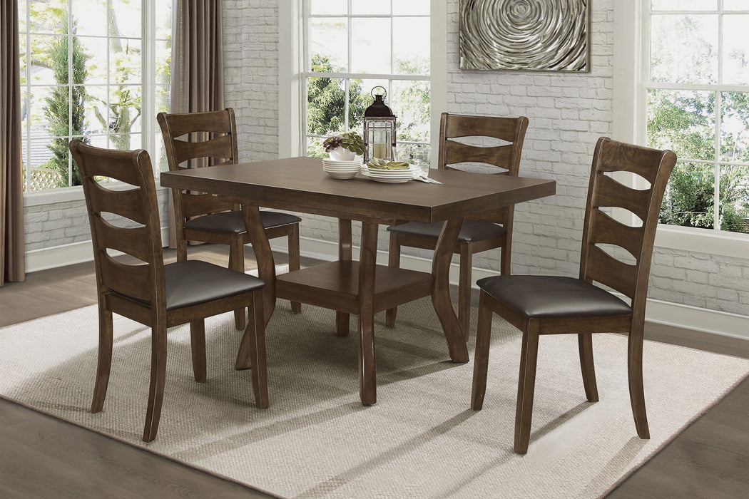 Transitional Dining Room Furniture 5 Pieces Dining Set Table Self-Storing Leaf And 4 Side Chairs Brown Finish Wooden Furniture