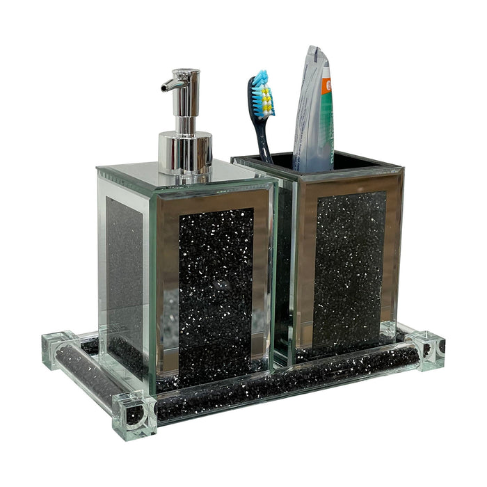 Ambrose Exquisite 3 Piece Square Soap Dispenser And Toothbrush Holder With Tray - Black
