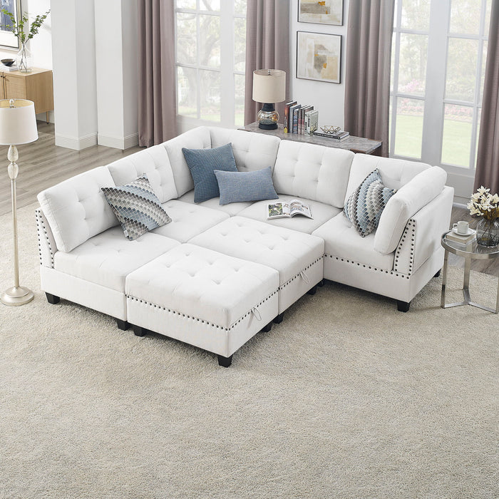 L-Shape Modular Sectional Sofa, Diy Combination, Includes Three Single Chair, Two Corner And Two Ottoman, Ivory Chenille