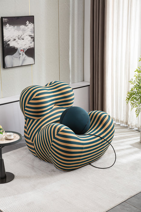 Barrel Chair With Ottoman, Mordern Comfy Stripe Chair For Living Room (3 Colors, 2 Size), Bule & Yellow Stripe And Large Size