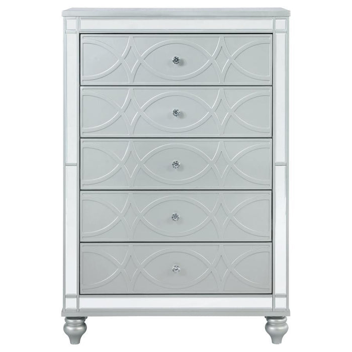 Gunnison - 5-Drawer Chest - Silver Metallic Unique Piece Furniture