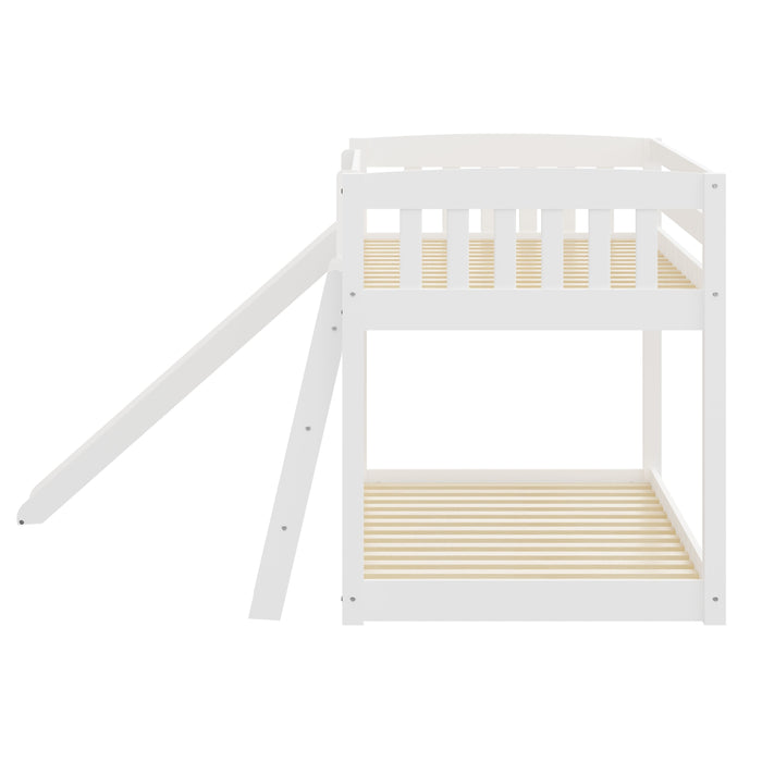 Yes4Wood Kids Bunk Bed Twin Over Twin With Slide & Ladder, Heavy Duty Solid Wood Twin Bunk Beds Frame With Safety Guardrails For Toddlers, White