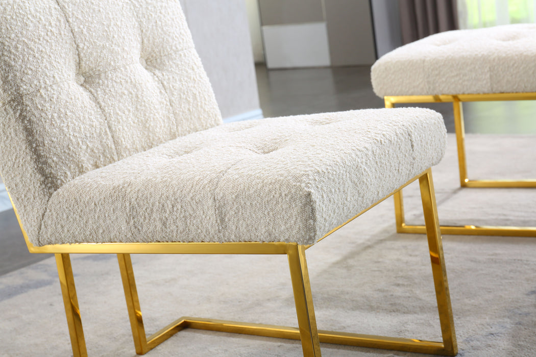 Modern Linen Dining Chair (Set of 2), Tufted Design And Gold Finish Stainless Base