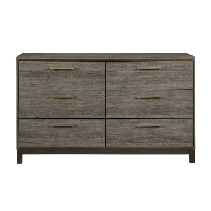 Contemporary Styling 1 Piece Dresser Of 6 Drawers With Antique Bar Pulls Two-Tone Finish Wooden Bedroom Furniture