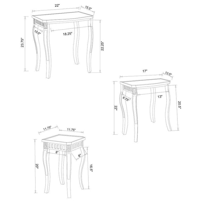 Daphne - 3 Piece Curved Leg Nesting Tables WArm - Brown Unique Piece Furniture