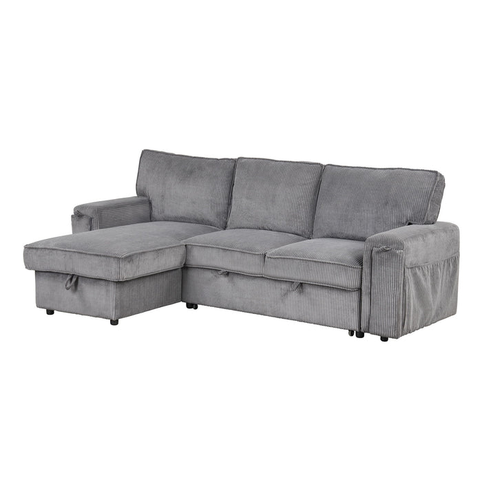 U_Style Upholstery Sleeper Sectional Sofa With Storage Bags And 2 Cup Holders On Arms - Gray