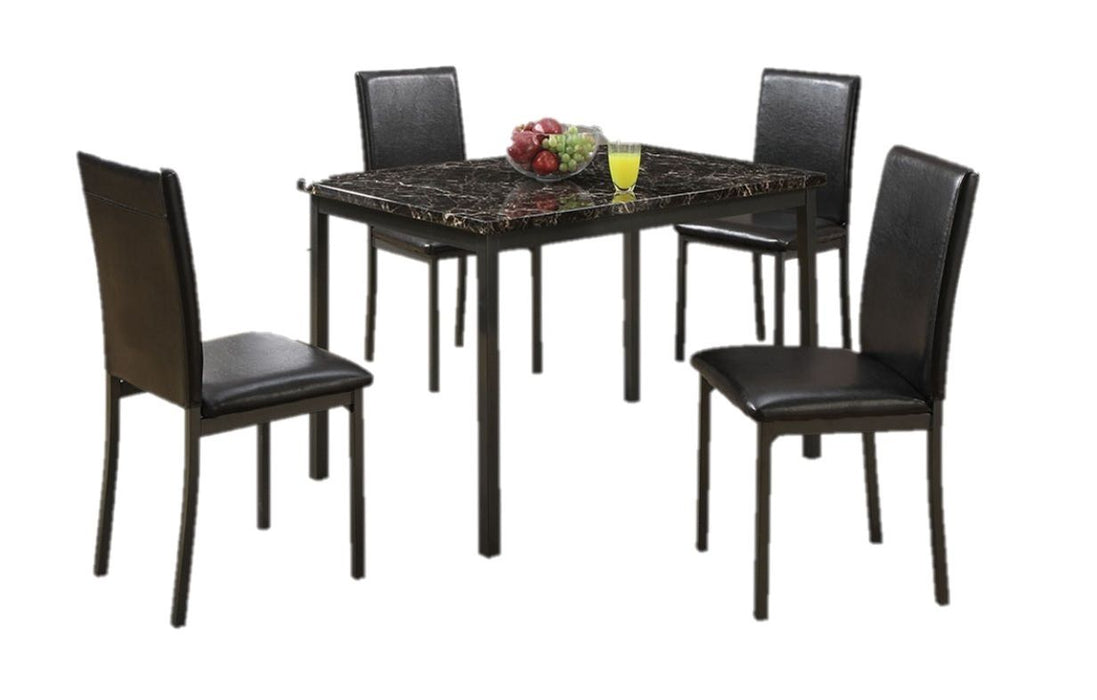 Dining Room Furniture 5 Pieces Dining Set Table And 4X Chairs Faux Marble Top Table Black Faux Leather Chairs