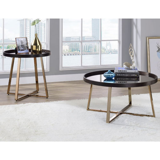 Hepton - Coffee Table - Mirrored, Walnut & Champagne Unique Piece Furniture