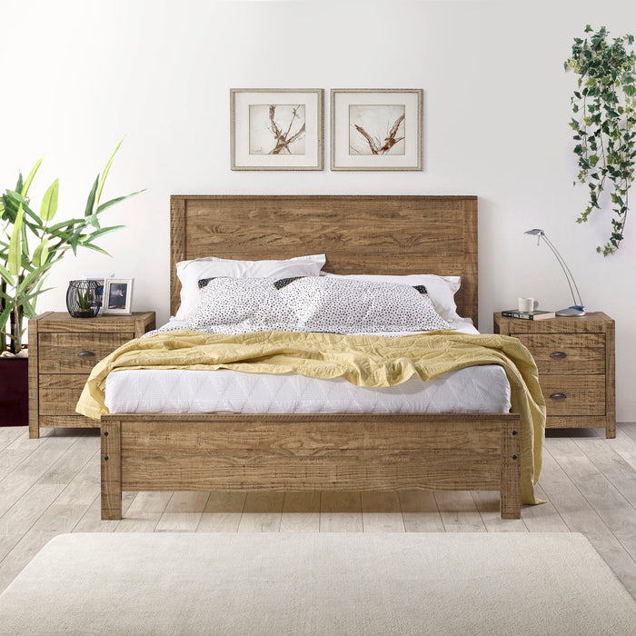 Yes4Wood 3 Piece Bedroom Furniture Set, Solid Wood Albany Full Size Bed Frame With Two 2 - Drawer Nightstands, Walnut