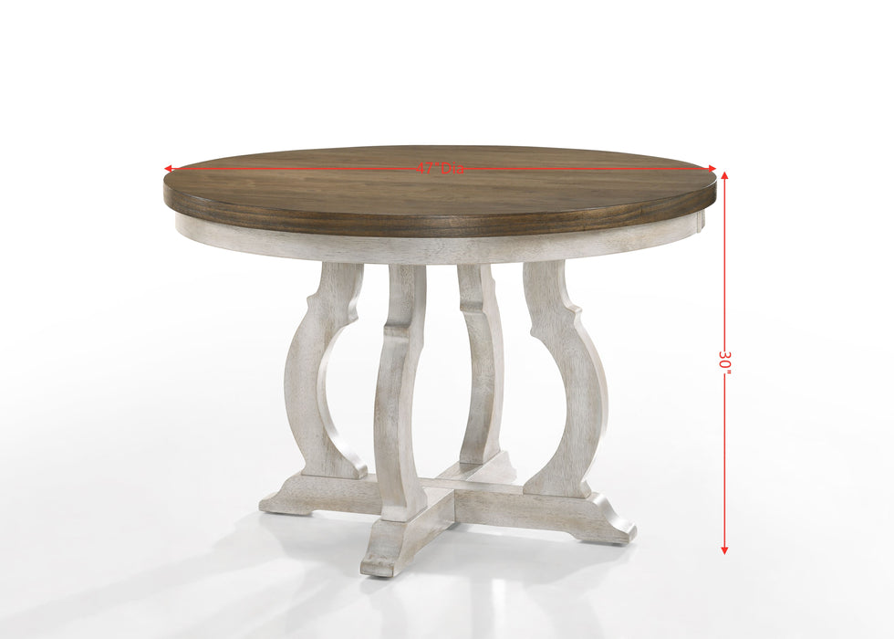 Acme Cillin Round Dining Table, Walnut & Antique White Finish