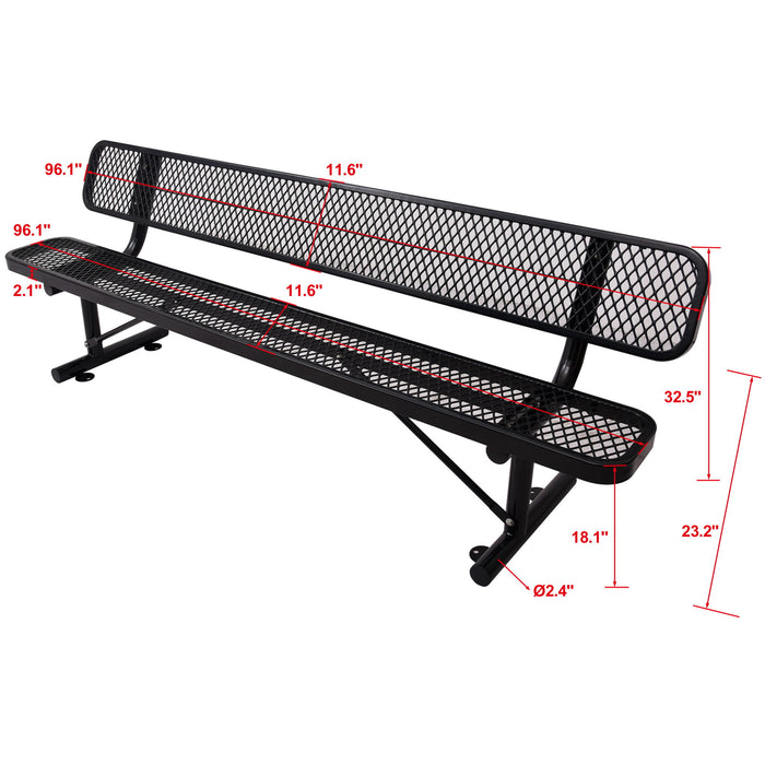8 Ft. Outdoor Steel Bench With Backrest Black