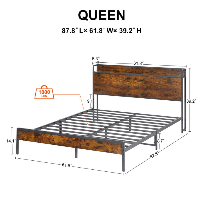 Bed Frame With Charging Station Queen Size