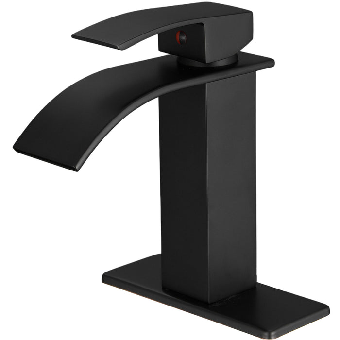 Waterfall Single Hole Single Handle Low Arc Bathroom Faucet With Supply Line In Matte Black