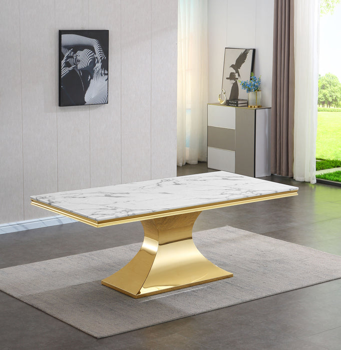 Luxurious Design Marble Rectangular Dining Table With Gold Mirrored Finish Stainless Steel Base
