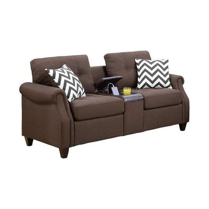2Pcs Sofa Set Living Room Furniture Dark Coffee Plush Polyfiber Sofa Loveseat Console Pillows Couch