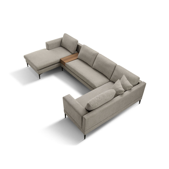 3 Piece U-Shape Upholstered Sectional Couch Sofa Set With 1 Two - Seat Sofas 1 Two - Seat Armless Sofa 1 Chaise And 1 Small Coffee Table With Drawers, With Reversible Chaise Lounge, Texture Sand
