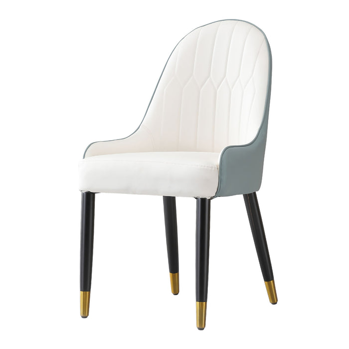 Dining Chair With PU Leather White Green Solid Wood Metal Legs (Set of 2)