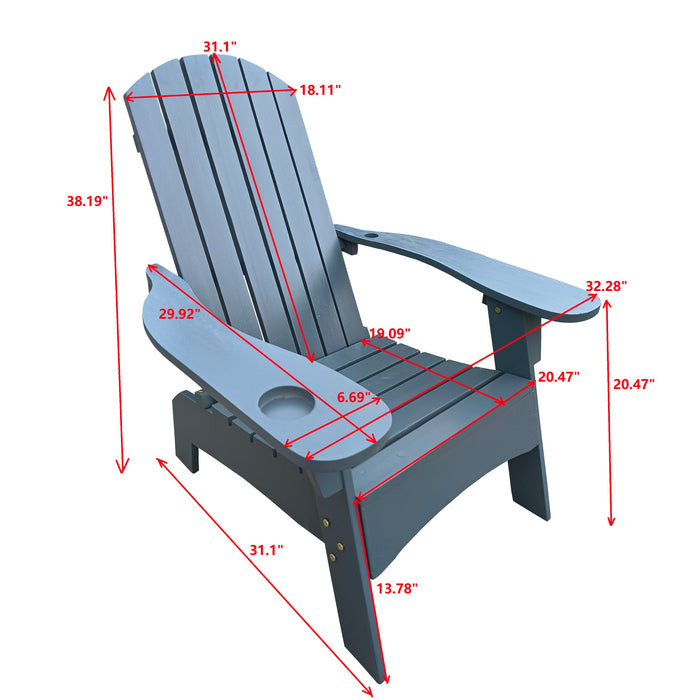 Outdoor Or Indoor Wood Adirondack Chair With An Hole To Hold Umbrella On The Arm, Gray