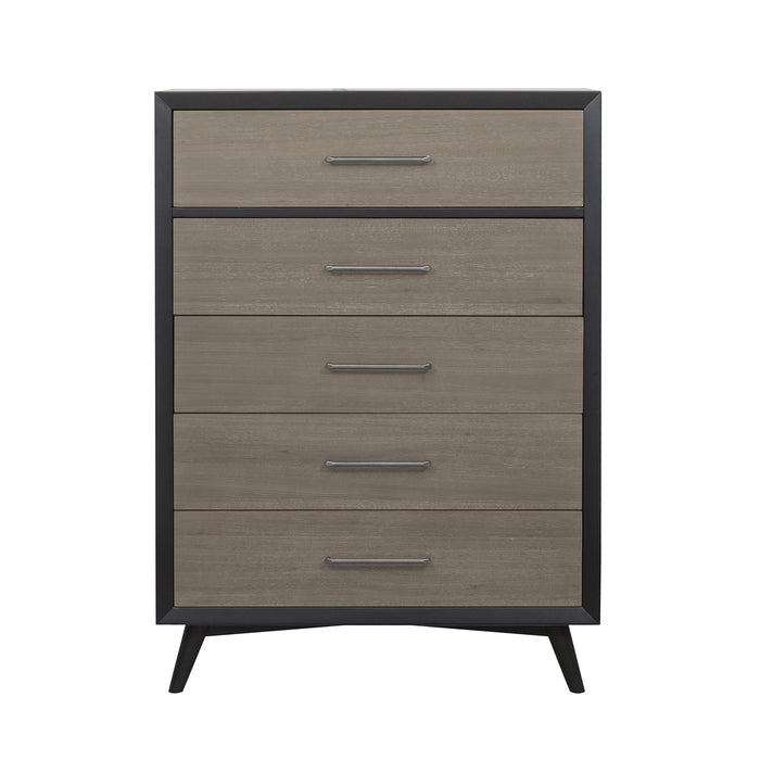 Modern Two Tone Finish 1 Piece Chest Of Drawers Walnut Veneer Tapered Turned Legs Bedroom Furniture